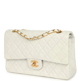 Vintage Chanel Medium Classic Double Flap Bag White Lambskin Gold Hardware - Thumbnail View 5