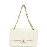 Vintage Chanel Medium Classic Double Flap Bag White Lambskin Gold Hardware - Thumbnail View 7