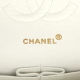 Vintage Chanel Medium Classic Double Flap Bag White Lambskin Gold Hardware - Thumbnail View 9