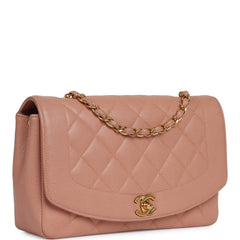 Vintage Chanel Medium Diana Flap Bag Pink Caviar Gold Hardware
