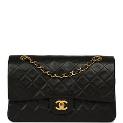 Vintage Chanel Medium Classic Double Flap Bag Black Lambskin Gold Hardware