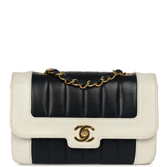 Vintage Chanel Mini Mademoiselle Flap White, Navy Lambskin Gold Hardware