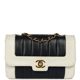 Vintage Chanel Mini Mademoiselle Flap White, Navy Lambskin Gold Hardware - Thumbnail View 1