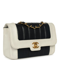 Vintage Chanel Mini Mademoiselle Flap White, Navy Lambskin Gold Hardware