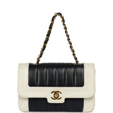 Vintage Chanel Mini Mademoiselle Flap White, Navy Lambskin Gold Hardware - Thumbnail View 7