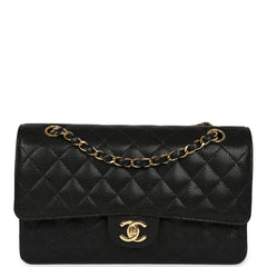 Vintage Chanel Medium Classic Double Flap Bag Black Caviar Gold Hardware