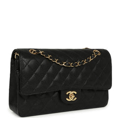 Vintage Chanel Medium Classic Double Flap Bag Black Caviar Gold Hardware