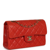 Vintage Chanel Small Classic Double Flap Bag Red Lambskin Gold Hardware - Thumbnail View 2