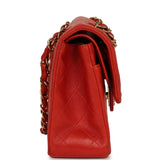 Vintage Chanel Small Classic Double Flap Bag Red Lambskin Gold Hardware - Thumbnail View 3