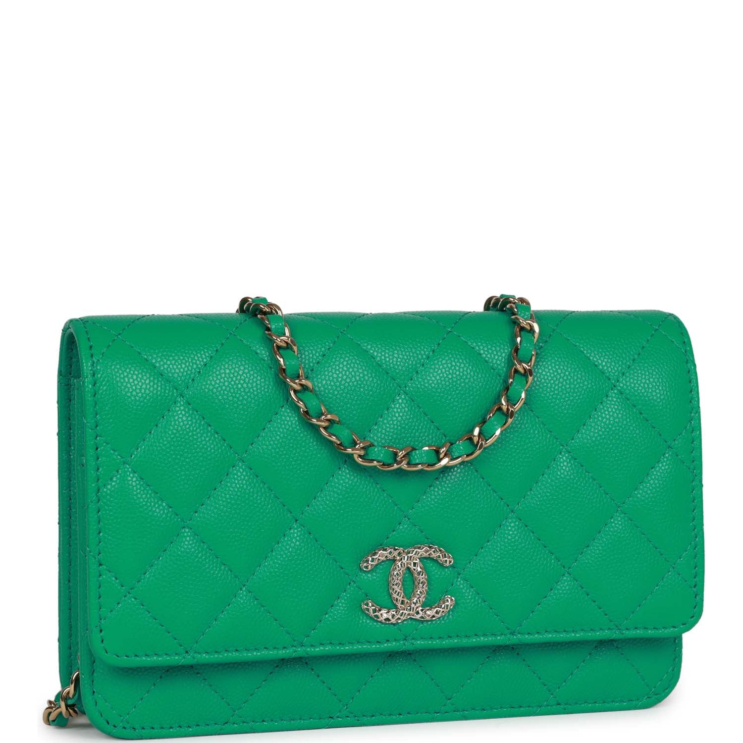 Chanel Wallet on Chain WOC Green Caviar Light Gold Hardware Madison