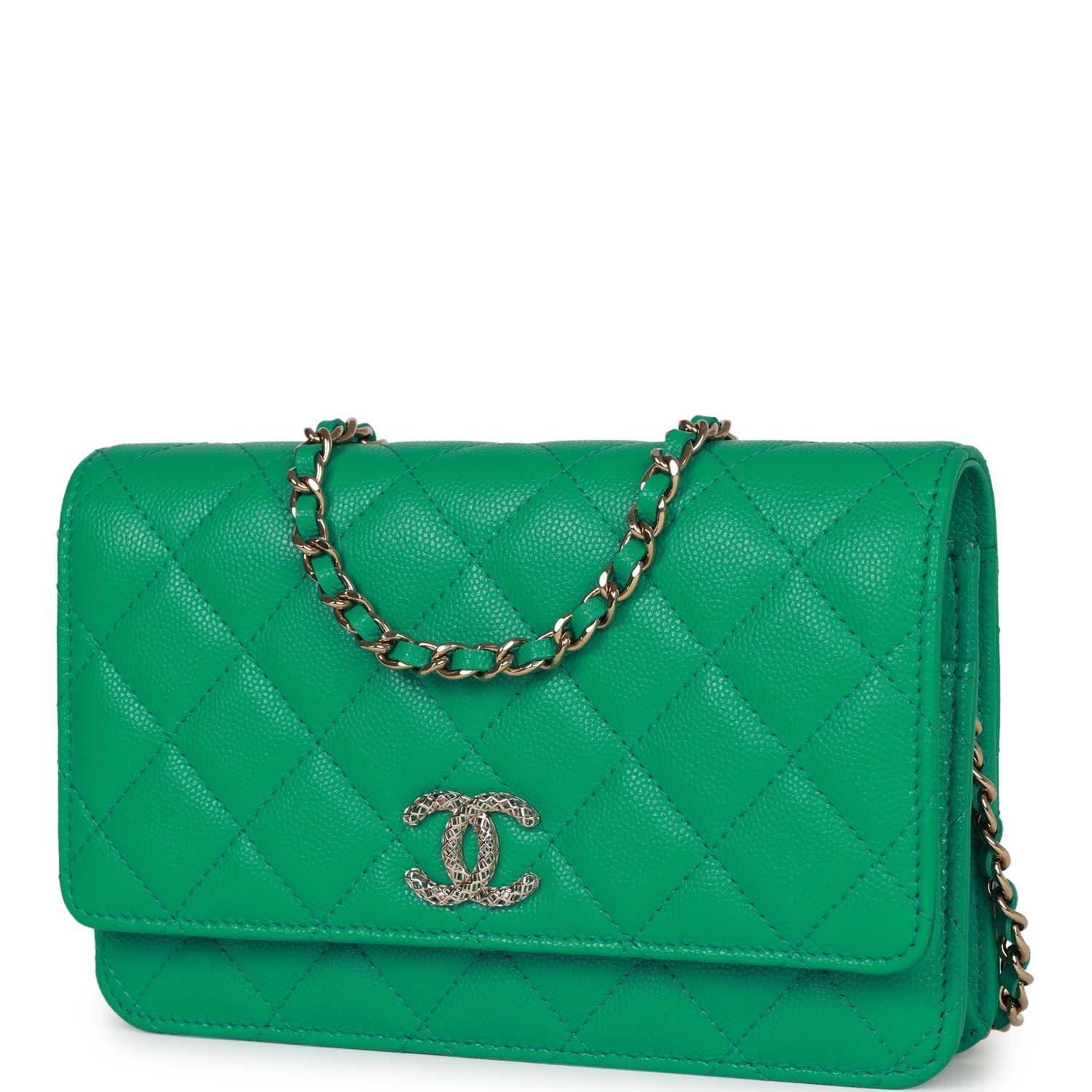 Chanel Wallet on Chain WOC Green Caviar Light Gold Hardware Madison