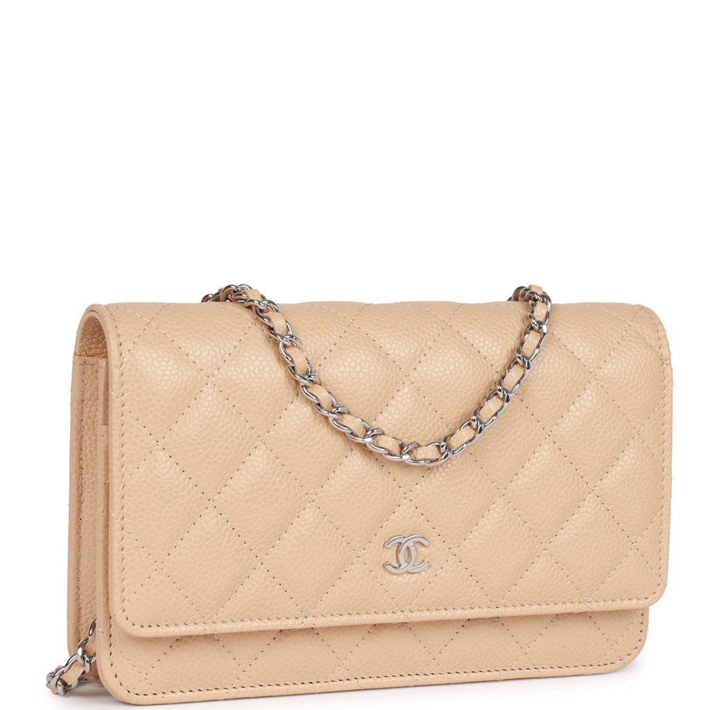 Chanel Pink Quilted Caviar Classic Wallet On Chain Gold Hardware