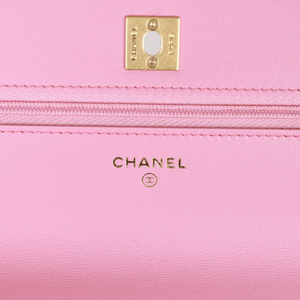 Chanel Pink Quilted Lambskin Wallet On Chain Iridescent Hardware