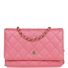 Chanel Pink Leather WOC Wallet on a Chain- Silver Hardware at 1stDibs