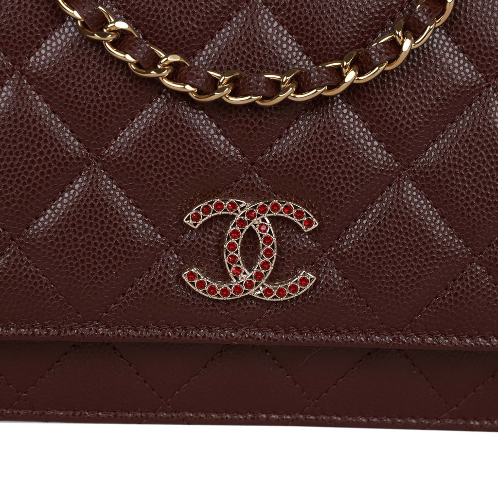 Chanel Wallet on Chain WOC Burgundy Caviar Light Gold Hardware
