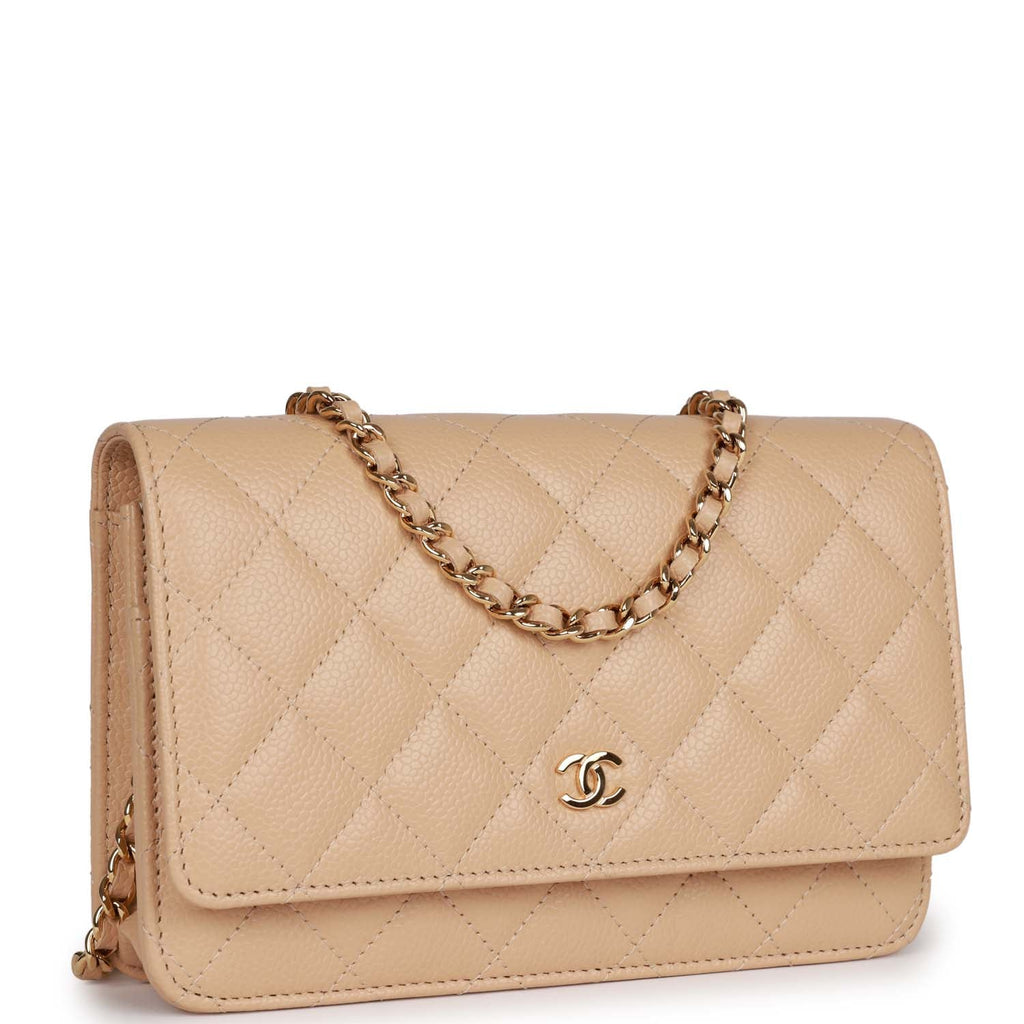 Chanel Quilted Golden Class Wallet on Chain WOC Light Beige Caviar