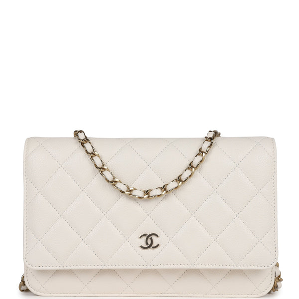 CHANEL Lambskin Quilted Coco Clips Wallet On Chain WOC White 1007380