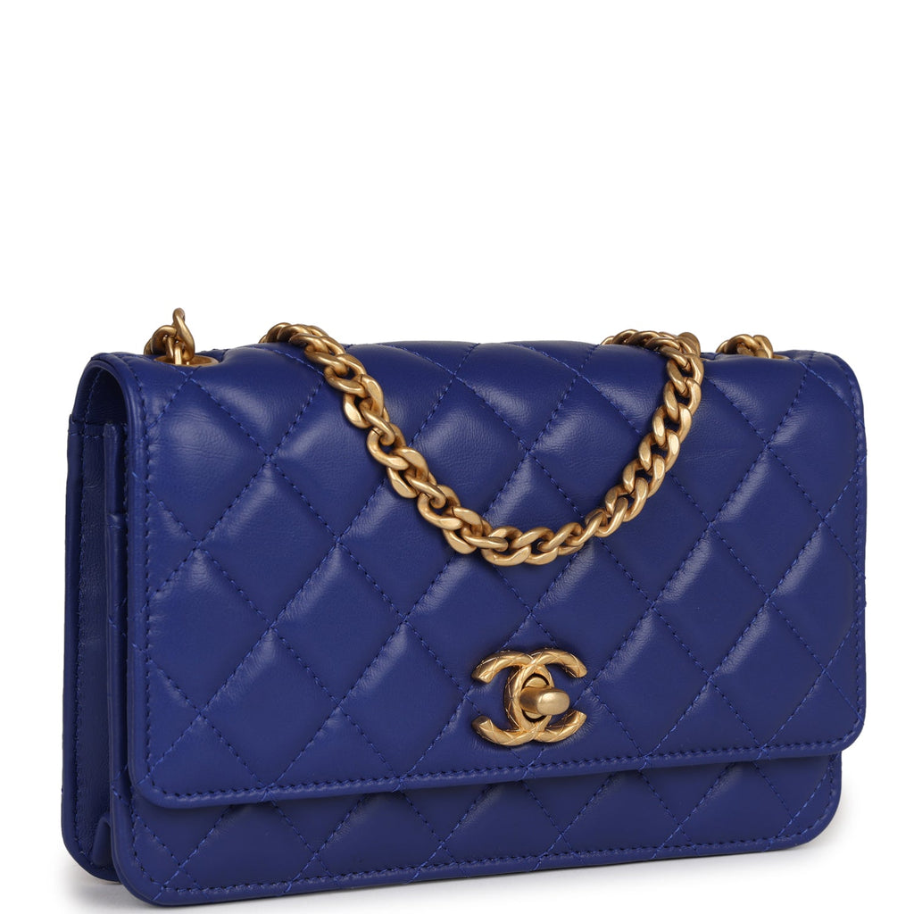 CHANEL, Bags, Chanel Blue Navy Leather Clutch Wallet On Chain