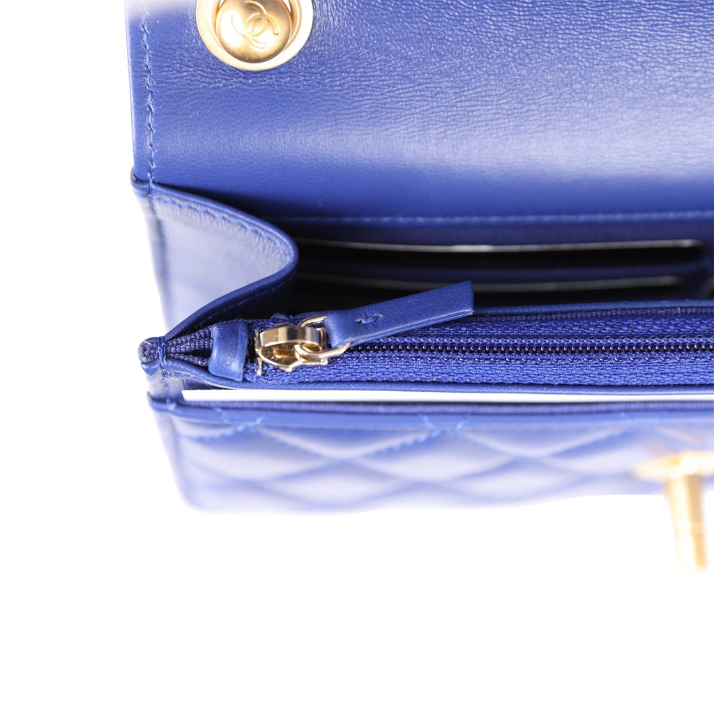 Chanel Lambskin Quilted Zip Coin Purse Dark Blue