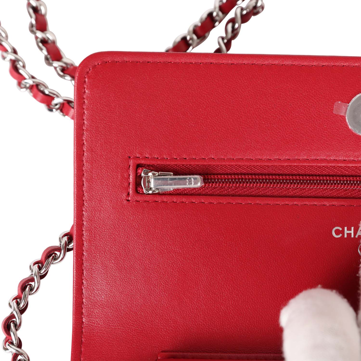 Chanel Wallet on Chain WOC Red Lambskin Silver Hardware Madison