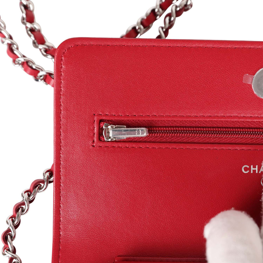 Chanel Wallet on Chain WOC Red Lambskin Silver Hardware