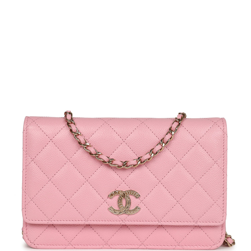 New CHANEL 22C Pink Caviar Wallet on Chain WOC with Receipt