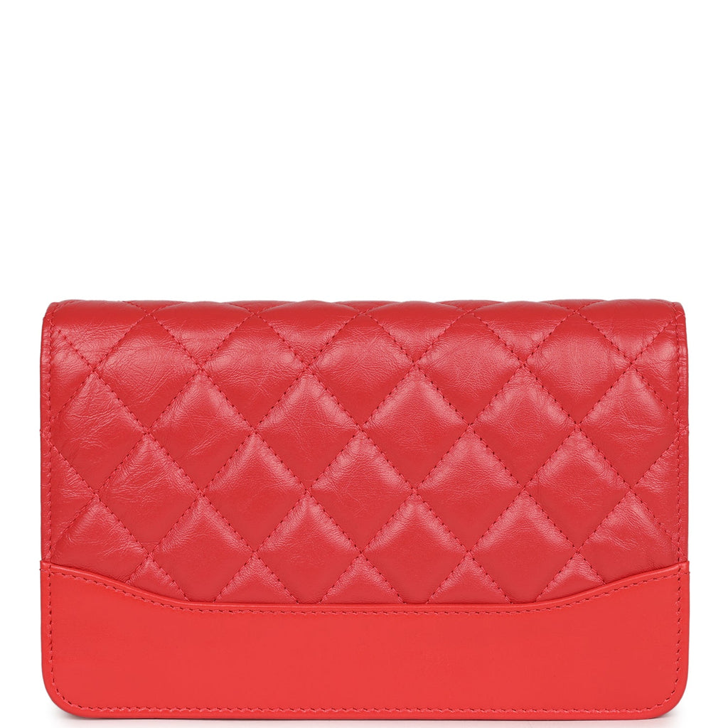 Chanel Gabrielle Wallet On Chain Red Aged Calfskin Mixed Hardware