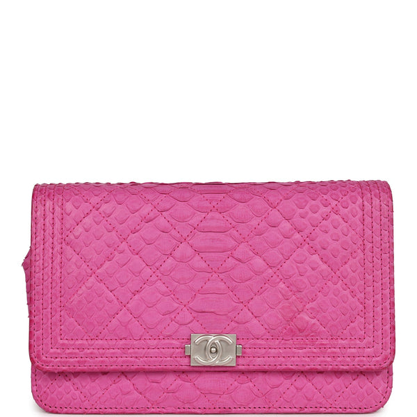 Pre-owned Chanel Boy Wallet On Chain WOC Hot Pink Python Brushed Silve –  Madison Avenue Couture