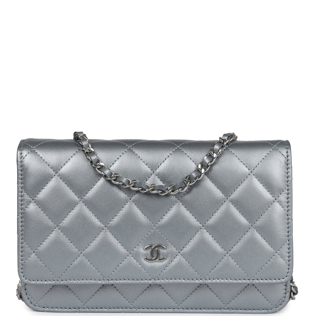 Chanel Wallet On Chain WOC Silver Metallic Lambskin Silver Hardware