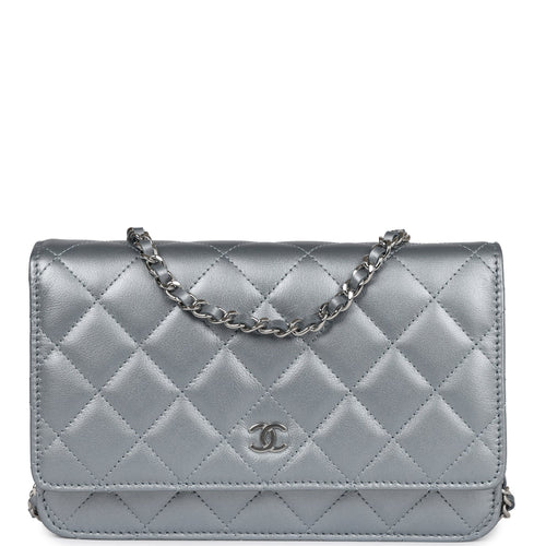 Chanel Wallet On Chain WOC Silver Metallic Lambskin Silver Hardware