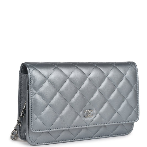 Chanel Wallet On Chain WOC Silver Metallic Lambskin Silver Hardware