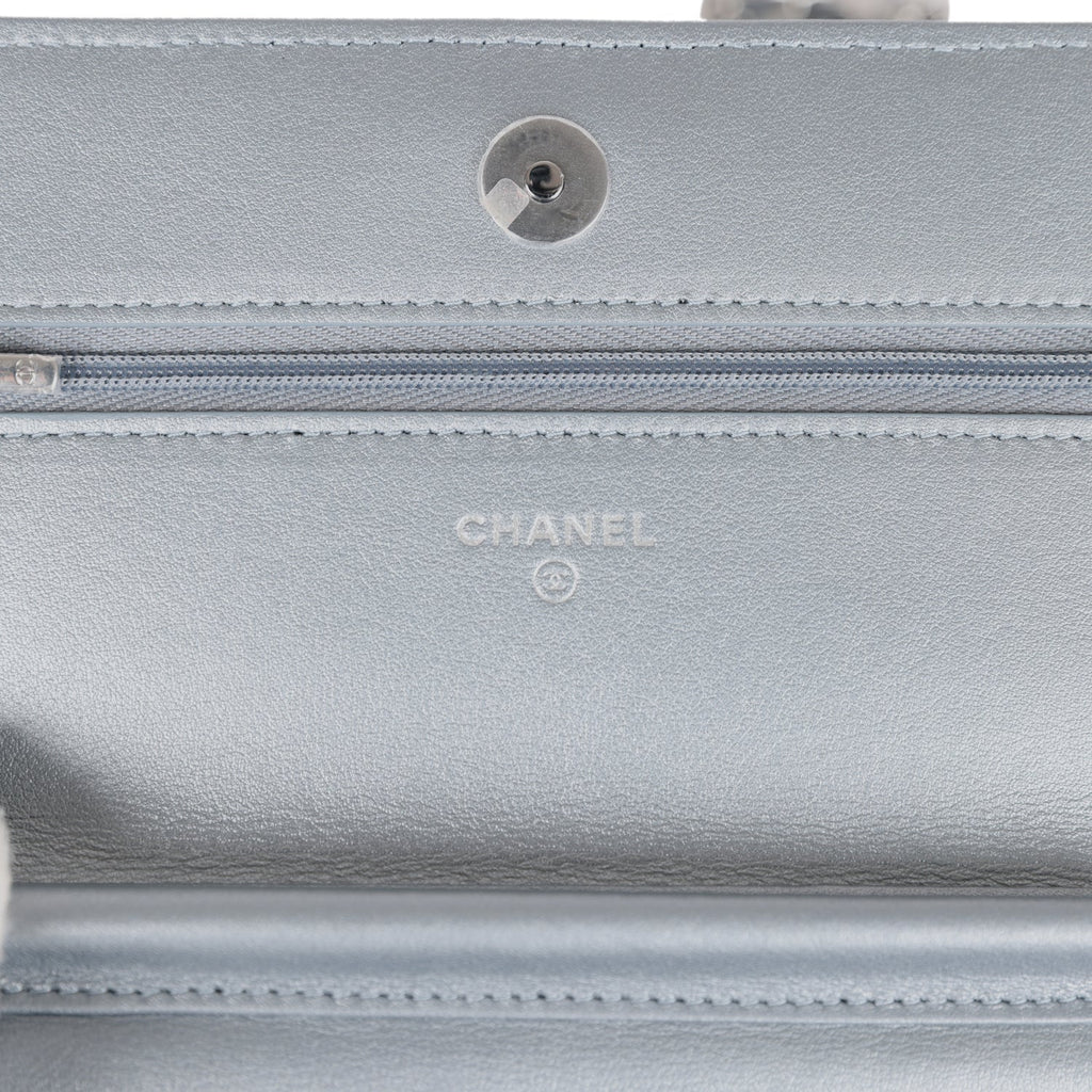 Chanel Wallet On Chain WOC Silver Metallic Lambskin Silver Hardware