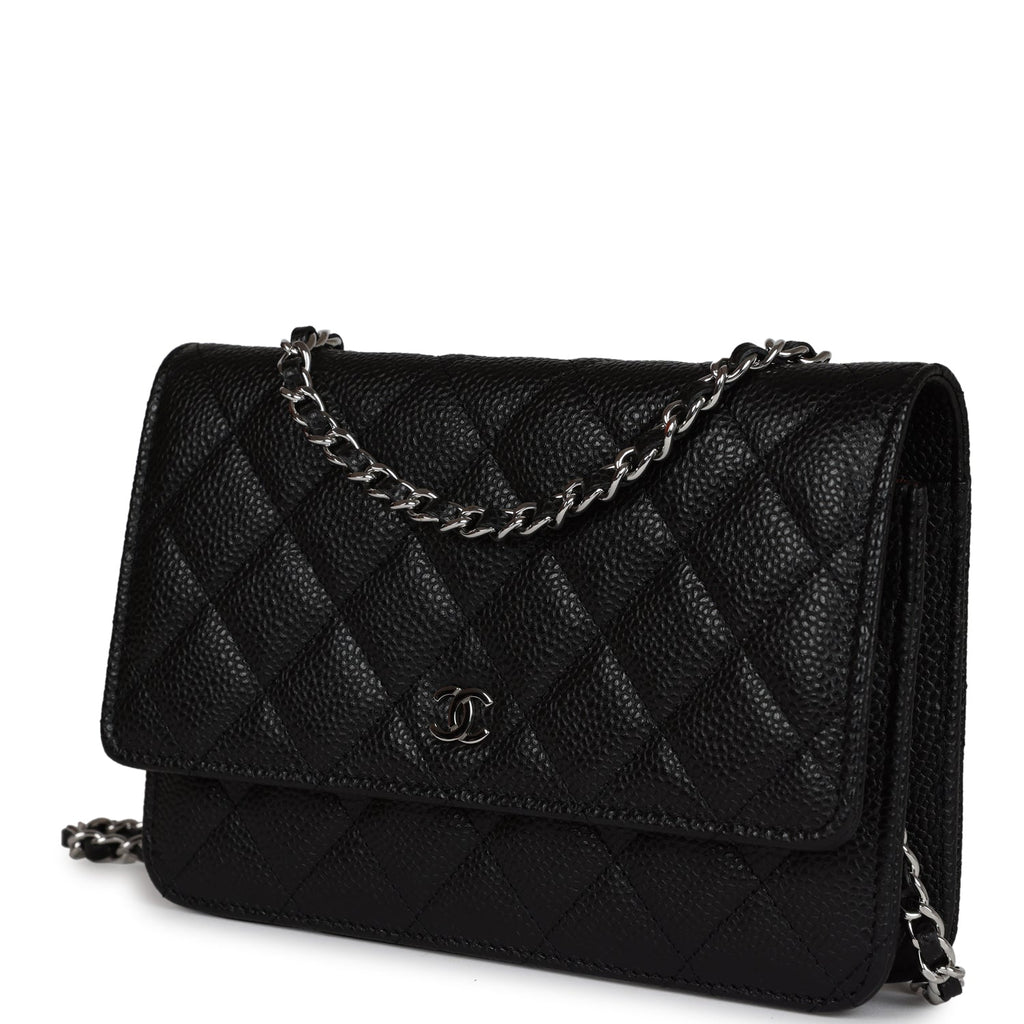 Chanel Dark Grey Caviar Leather WOC Wallet On Chain Bag at