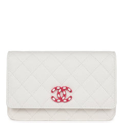 Chanel Wallet On Chain WOC White Caviar Pink and Silver Hardware