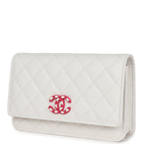 Chanel Wallet On Chain WOC White Caviar Pink and Silver Hardware