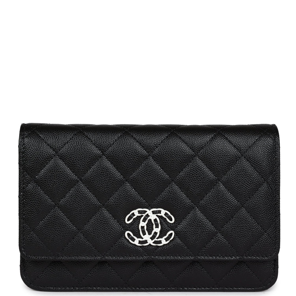 Chanel Wallet On Chain WOC Black Caviar White and Silver Hardware