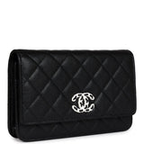 Chanel Wallet On Chain WOC Black Caviar White and Silver Hardware