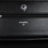 Chanel Wallet On Chain WOC Black Caviar White and Silver Hardware