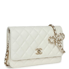 Chanel Classic Wallet on Chain WOC Bow White Caviar Gold Hardware