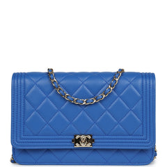 Chanel Boy Wallet On Chain WOC Electric Blue Lambskin Light Gold Hardware