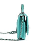Chanel Top Handle Wallet On Chain WOC Turquoise Lambskin Silver Hardware