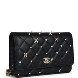 Chanel Pearl Studded Wallet On Chain (WOC) Black Lambskin Light Gold Hardware