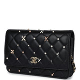 Chanel Pearl Studded Wallet On Chain (WOC) Black Lambskin Light Gold Hardware