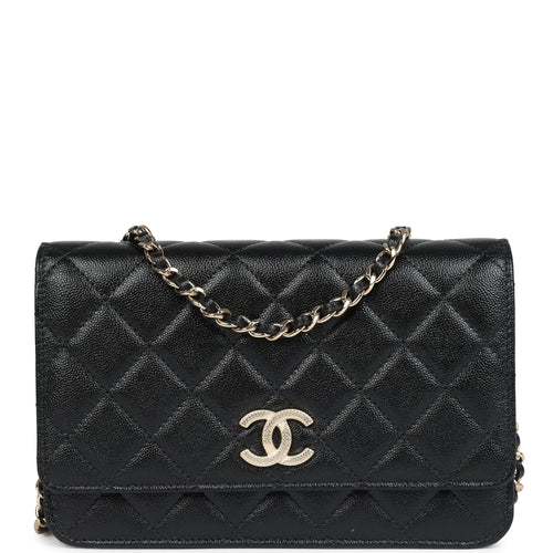 Chanel Wallet On Chain WOC Black Shiny Caviar Light Gold Hardware