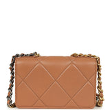 Chanel 19 Wallet On Chain WOC Brown Shiny Lambskin Mixed Metal Hardware