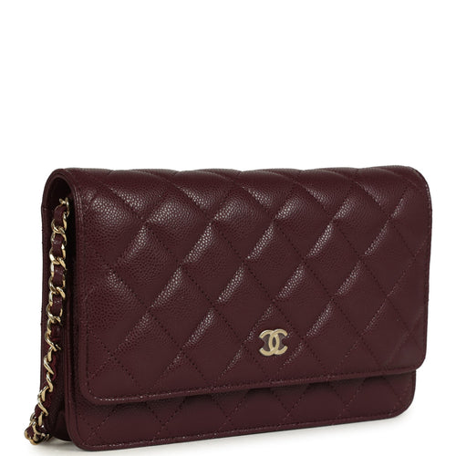 Chanel Wallet On Chain WOC Dark Burgundy Shiny Caviar Light Gold Hardware
