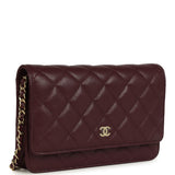 Chanel Wallet On Chain WOC Dark Burgundy Shiny Caviar Light Gold Hardware