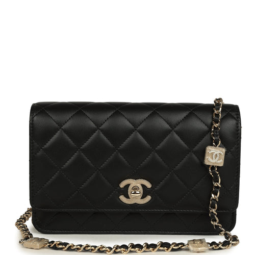 Chanel Wallet On Chain WOC Black Lambskin Light Gold Hardware