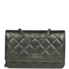 Chanel Wallet On Chain WOC Metallic Grey Lambskin Silver Hardware