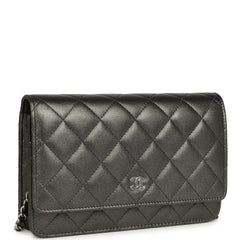 Chanel Wallet On Chain WOC Metallic Grey Lambskin Silver Hardware